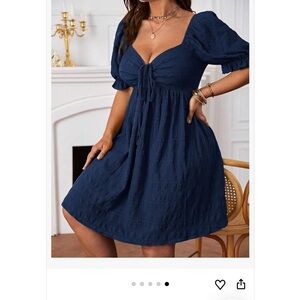 Chic Navy Blue Puff Sleeve Mini Dress